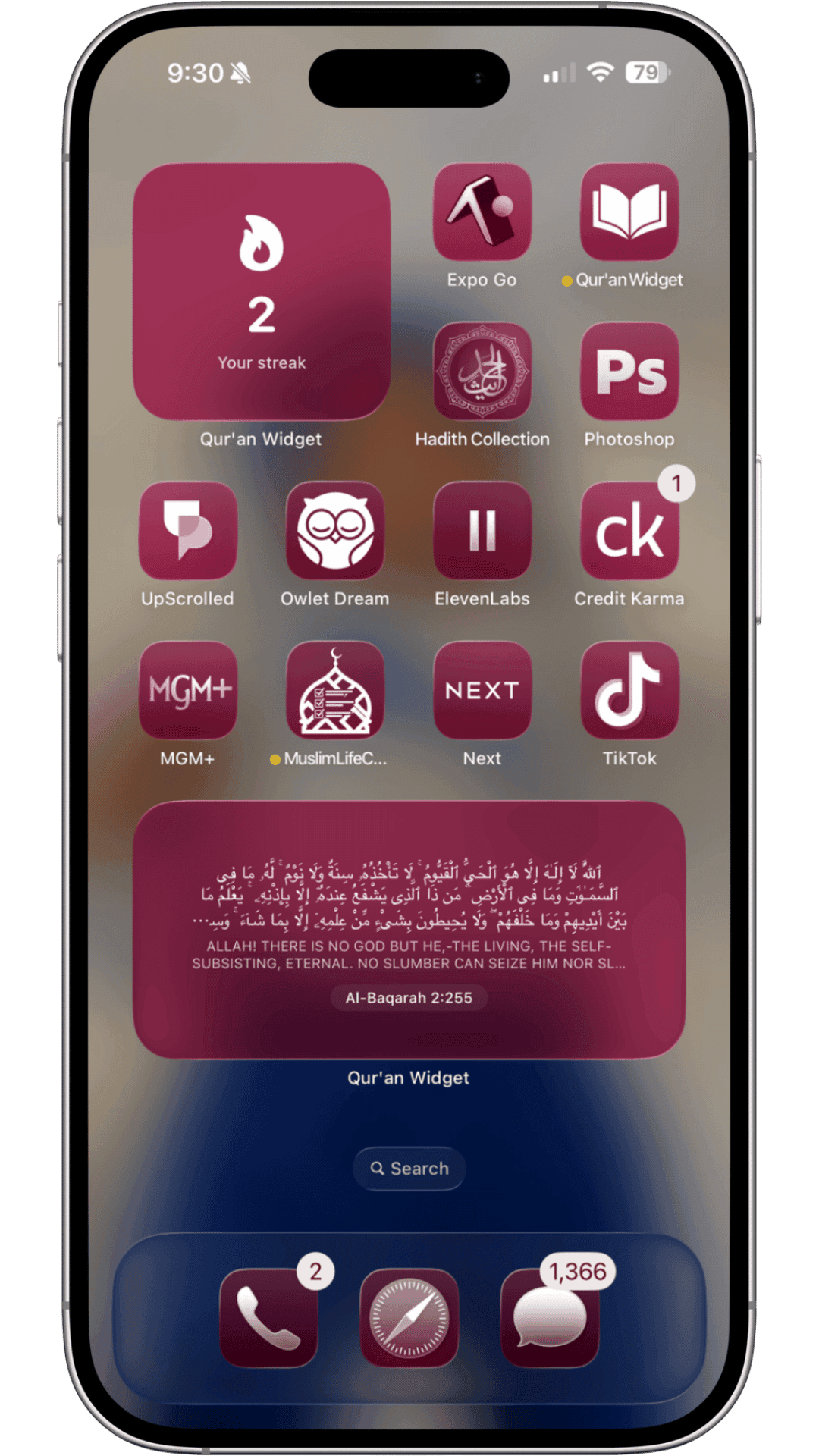Qur'an Widget home screen setup 1