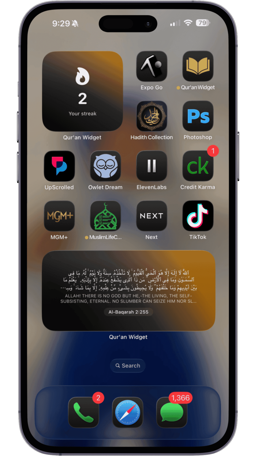 Qur'an Widget home screen setup 2