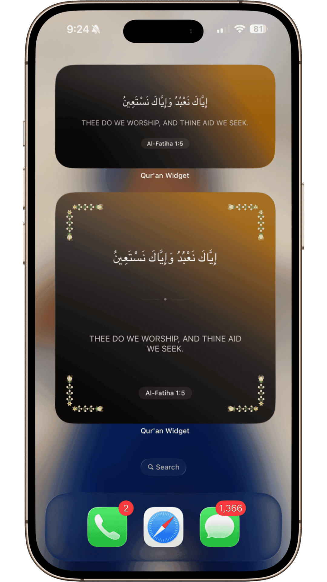 Qur'an Widget home screen setup 3